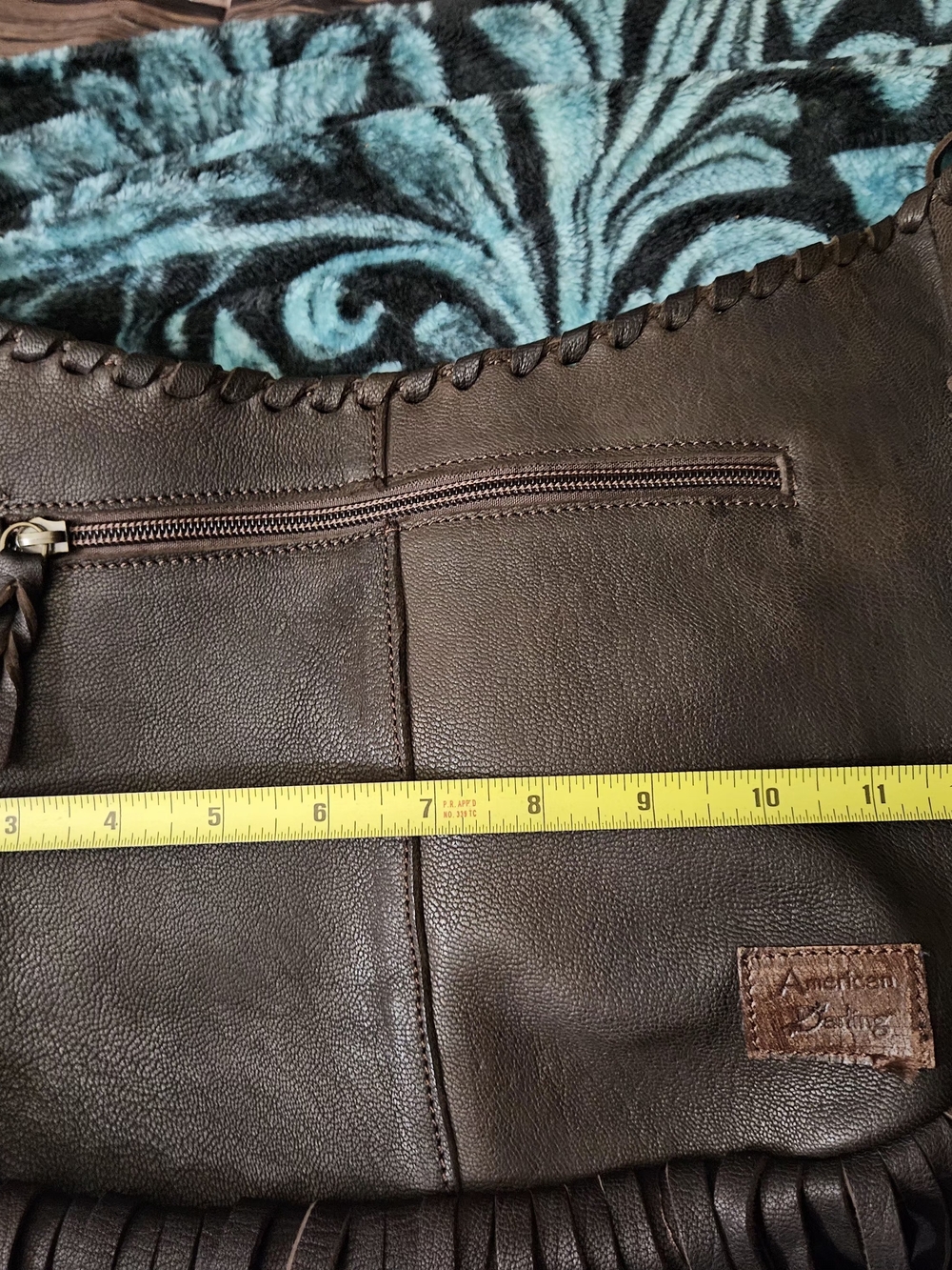American Darling Aqua Hair On Hide and Brown Fringe Shoulder Bag - Picture 5 of 8